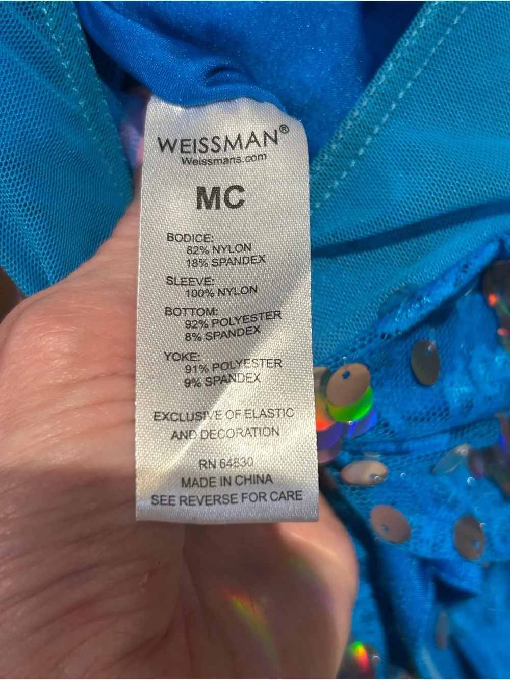 Weissman Costume- Blue Sparkles- Size MC w/bow